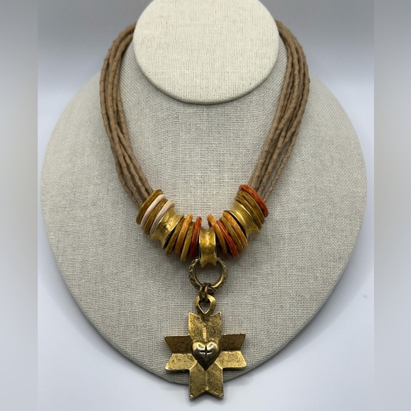 Organic Sinans Design Gold Reversible Cross Charm Necklace 16” - Picture 2 of 5